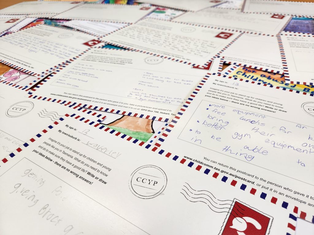 Photo of postcards from children and young people about their new Commission.